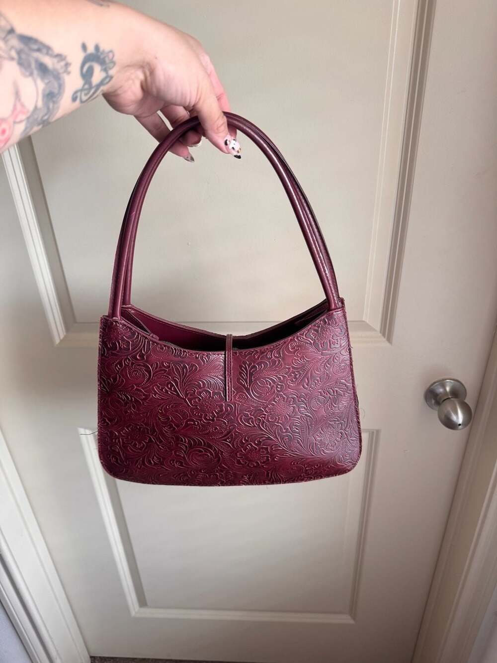 Victoria's Secret Vintage Burgundy Floral Embossed  Shoulder Bag Purse